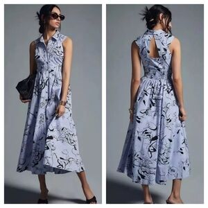 MAEVE by Anthropologie Collared Sleeveless Shirt Dress Blue Black 0 Petite